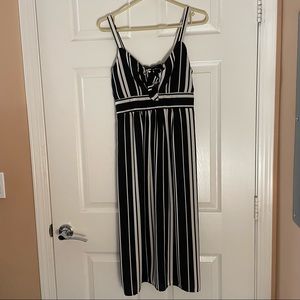 Xhilaration Black and White Striped Midi Dress with Adjustable Straps Size Med